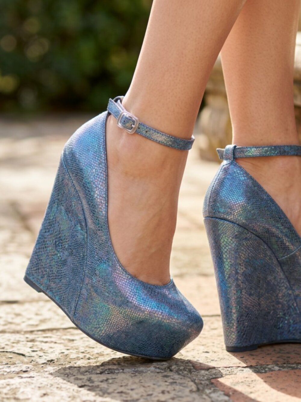 Vtg Jeffrey Campbell Aubrey Blue Snake Platform 7 RARE